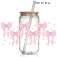 100 + Coquette arc 16OZ verre UV DTF tasse Wrap autocollants rose arc ruban Coquette Uv Dtf Wrap arc verre tasse Wrap décalcomanie