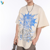 Camisetas de Manga Corta para Hombre, Estilo Casual, Talla Grande, Corte Holgado, Hombros Caídos, Estampado Retro Lavado, 100% Algodón