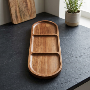 Large Customized Wooden 3-Compartment Elegant Decorative Serving Tray for Home Restaurant Use Eco-Friendly Handmade Dishwasher - Product Image 1
