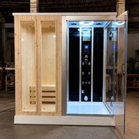 Cabine de sauna finlandaise en bois, design artisanal, avec cadre en verre trempé, double fonction vapeur sèche et humide, pour espace bien-être à domicile
