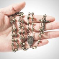 Nouveau collier chapelet catholique avec perles en pierre naturelle cordon noué croisé alliage de zinc plaqué argent Antique pour cadeau de prière unisexe