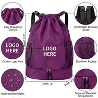 Sac de sport imperméable personnalisé avec compartiment à chaussures, sac à dos à cordon résistant à l'eau pour la plage et le volley-ball