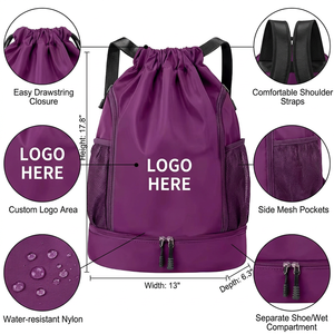 Custom <strong>Waterproof</strong> Sports Gym <strong>Bag</strong> with Shoes Water-Resistant String Beach Volleyball With Shoe Compartment <strong>Drawstring</strong> Backpack - Product Image 2