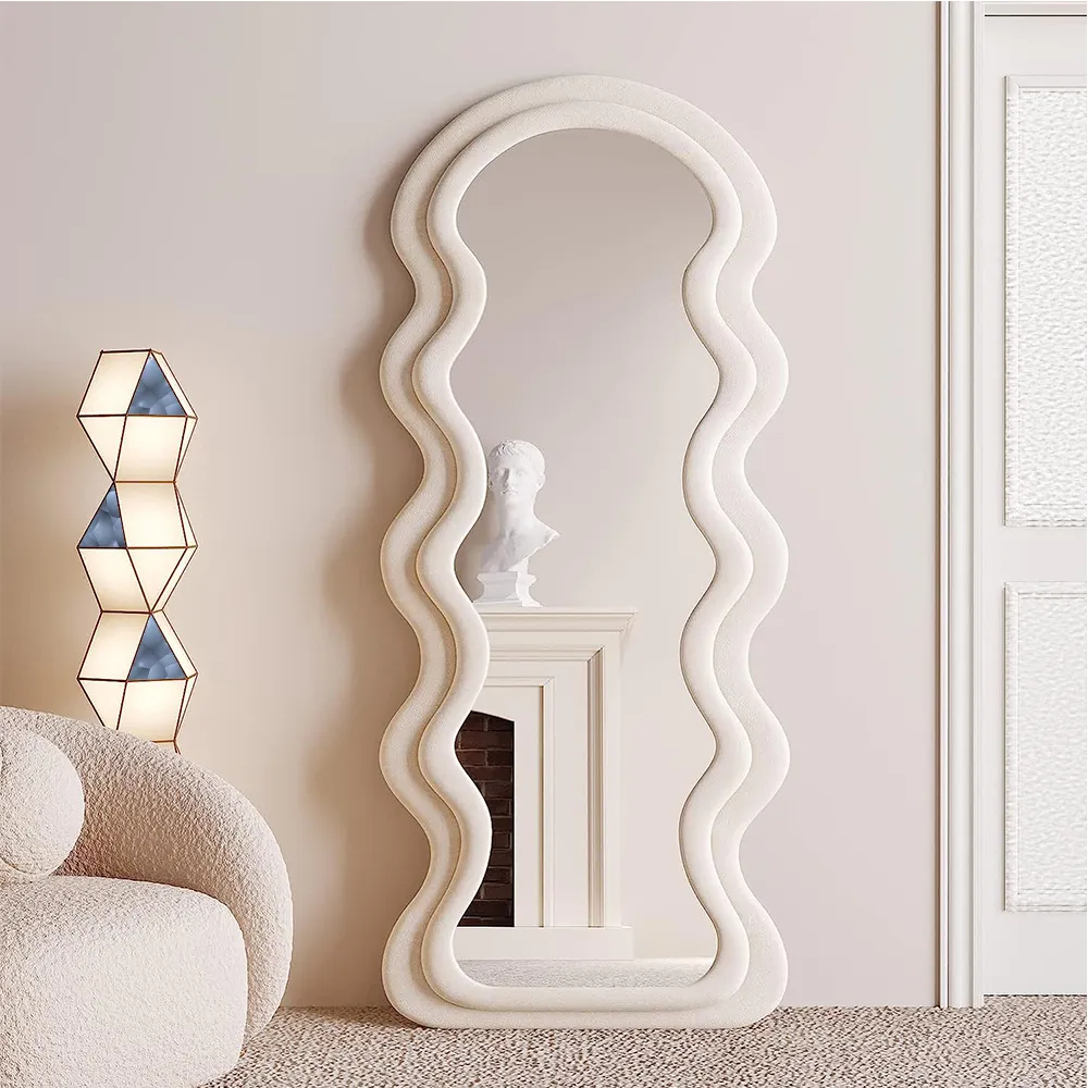 Personalizado Irregular de cuerpo entero de pie Moderno Vintage Marco De terciopelo Suelo ondulado salón dormitorio decoración espejo Spiegel Miroir
