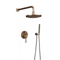 Ensemble de robinetterie de douche en laiton antique poli à double poignée avec cartouche céramique, pommeau de douche pluie et système chaud/froid