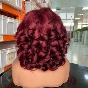 Perruques Courtes Bob Bouclées Personnalisées avec Mèches Colorées, <span class=keywords><strong>Cheveux</strong></span> Humains, Densité 200%, Ondulations Souples, Perruques Courtes Lace Front en <span class=keywords><strong>Cheveux</strong></span> Humains - Product Image 6