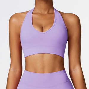 OEM su misura estate senza schienale sport Yoga imbracatura con collo e cinturino posteriore per il Fitness da donna che corre reggiseno Yoga verde senza soluzione di continuità - Product Image 4
