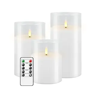 2024 Factory Directly Sale High End White Glass Real Wax Led Candle Light With Remote Decorative Lighting