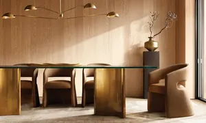 Sassanid OEM, diseño posmoderno, juegos <span class=keywords><strong>de</strong></span> <span class=keywords><strong>comedor</strong></span> <span class=keywords><strong>de</strong></span> lujo, mesa <span class=keywords><strong>de</strong></span> <span class=keywords><strong>comedor</strong></span> <span class=keywords><strong>Rectangular</strong></span> <span class=keywords><strong>de</strong></span> peltre mate Dalton Natural, mesa <span class=keywords><strong>de</strong></span> <span class=keywords><strong>vidrio</strong></span> transparente - Product Image 6
