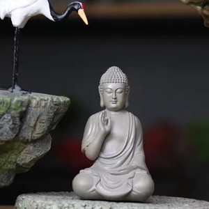 Decoração de Aquário em Pedra Arenosa com Buda, Artesanato Estilo Chinês, Acessórios para Aquário, Buda em Pedra Arenosa Verde - Product Image 3