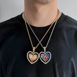 Imagen colgantes fabricación de joyas marco Hip Hop colgante <span class=keywords><strong>cadena</strong></span> en forma de <span class=keywords><strong>oro</strong></span> doble cara giratoria corazón personalizado collar foto - Product Image 3