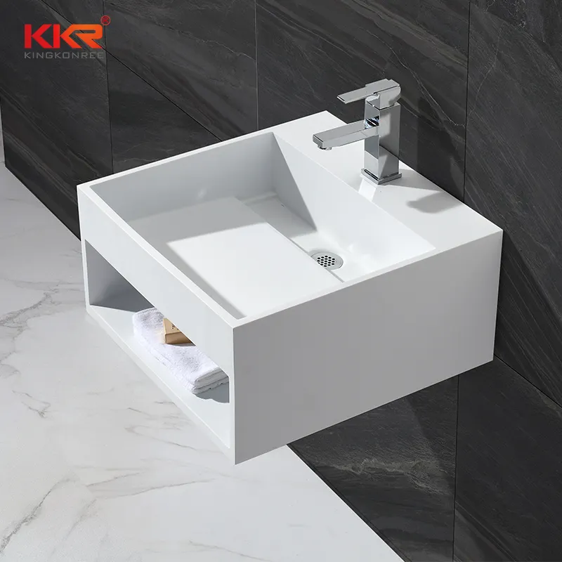 KKR فاخر جديد تصميم سطح صلب الحمام أثاث الحمام مجموعة الحجر الاصطناعي الجدار علقت مصغرة حوض صغير