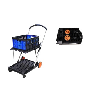 Pp Vier Wielen Draagbare Boodschappendienst Trolleys Opvouwbare Handkarren Gereedschap Pneumatisch Wielplatform Duurzaam Aluminium Zwart - Product Image 1