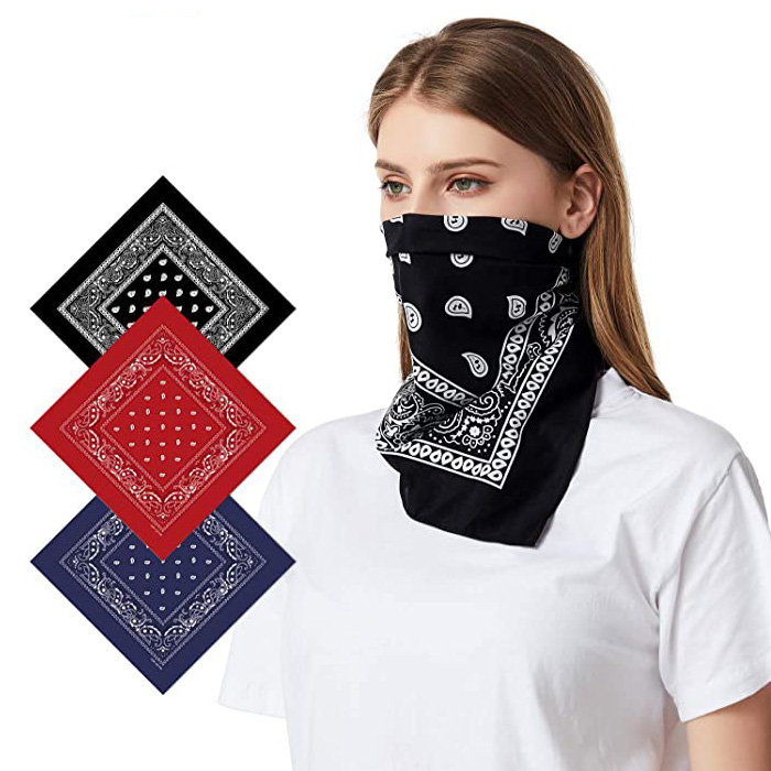 Großhandel 22X22 Zoll 100% Baumwolle Neuheit Doppelseitiger Druck Paisley Cowboy Schal Stirnband Taschentuch Square Bandanas