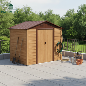 <span class=keywords><strong>Abri</strong></span> de jardin en métal imitation <span class=keywords><strong>bois</strong></span>, style naturel avec doubles portes coulissantes, MOQ personnalisable, <span class=keywords><strong>abri</strong></span> de rangement extérieur pour pelouse et jardin - Product Image 1