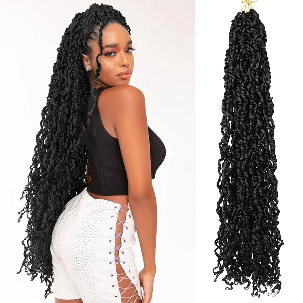 Black 28 18 Inch Long Curly Passion Twist Synthetic Crochet Hair Pre looped Senegalese Majesty Twist Braiding Hair for Women