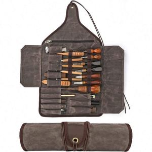 Échantillon gratuit : Sac de transport décontracté en toile cirée, 25 poches, pour ciseaux de sculpture sur bois, pochette à outils multi-usages avec fermeture éclair - Product Image 1