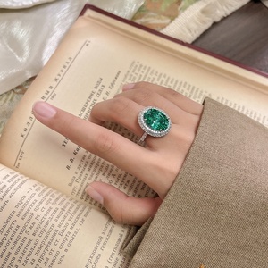 Bijoux de mode écologiques en laiton plaqué or 12*16mm, anneau halo en émail vert Paraiba, zircon vert, style nautique, Toderi L052 - Product Image 5