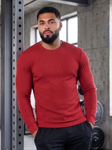 <b>Mens</b> Ribbed Long Sleeve <b>T</b> <b>Shirt</b> O Neck <b>Stretch</b> Knit Tee Casual Fitness Top - Product Image 4