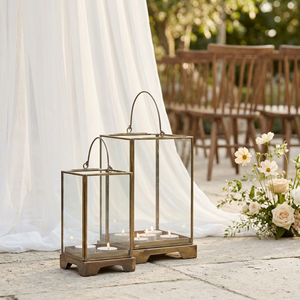 Wholesale Square Modern Brass Metal Frame Clear Glass Hurricane Candle Holders for Weddings Decoration - Product Image 2