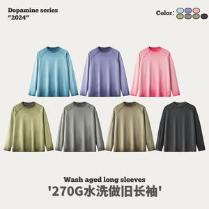 Camiseta de manga larga para hombre de la marca Chao, camiseta de lavado sucio para hombre con estampado de Color sólido pesado de 270g, Estilo Europeo Americano Ins - Product Image 2