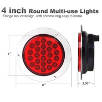 Feux arrière LED ronds étanches IP67 24V pour camions et semi-remorques, avec lentille rouge, pour frein, stop, clignotant et marche arrière - Vente en gros