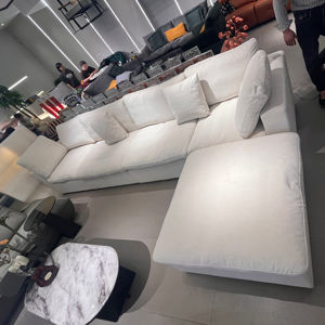 أريكة إيطالية بسيطة على شكل سحابة مريحة من نسيج الكتان القطني نمط كريم لغرفة المعيشة البيضاء مجموعة أريكة ملء الإسفنج - Product Image 1