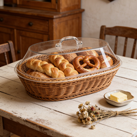 Lebensmittelechter Acryl-Deckel Rattan-Brotkorb-Set Maßgefertigte Form Geflochtener Aufbewahrungskorb für Obst Gemüse Küche Haushaltsorganisation