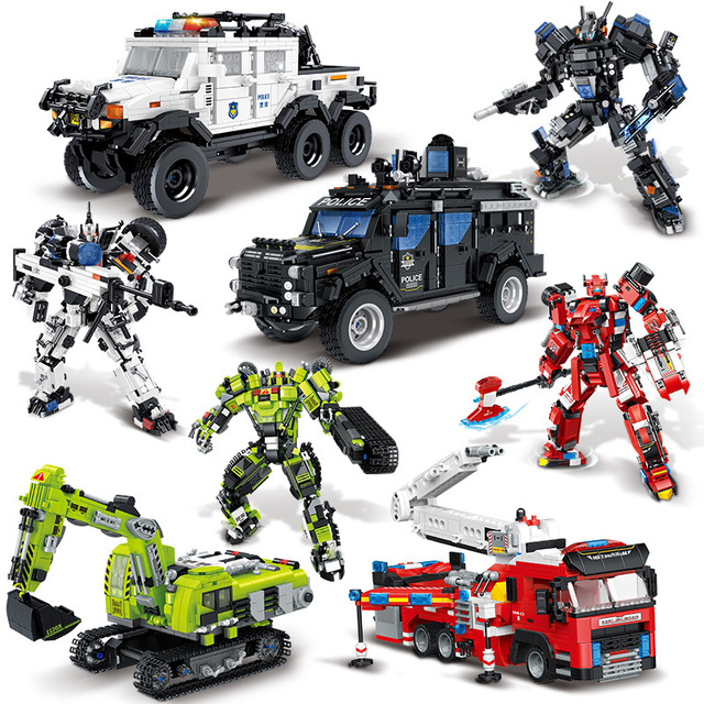 2-in-1 SWAT  Police Car Army Model Building Set Zabawka Robot Small Particle Building Toy for Children