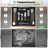 WDF Vente en gros personnalisé extensible Organisateurs De Cocina argenterie Plateau à couverts Organisateur de tiroir de cuisine en plastique