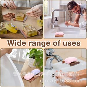 Wooden Soap <b>Dish</b> Rectangular Deck Mount Draining Shelf For Bathroom Household Use - Product Image 4