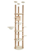 Arbre à chat moderne de luxe à double niveau, du sol au plafond |   8+ niveaux |   Bois massif |   Griffoir en sisal |   Hauteur réglable |
