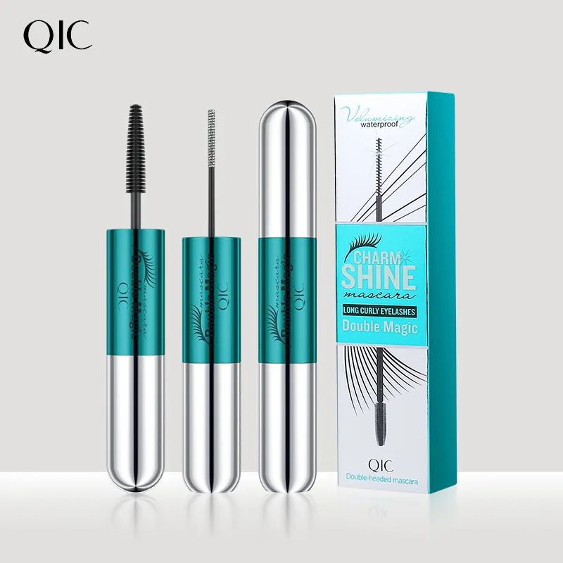 QIC 2 In 1 Black Mascara & Diamond Twinkle Glitter Big Eyes Makeup Silvery Flash Shine Eyelash Curling Gel Eye Lash Mascara Pen