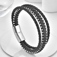 Bracelet en acier inoxydable avec fermoir personnalisé LOGO, bracelet en cuir véritable tressé à trois couches pour homme, bijoux de mode, cadeau