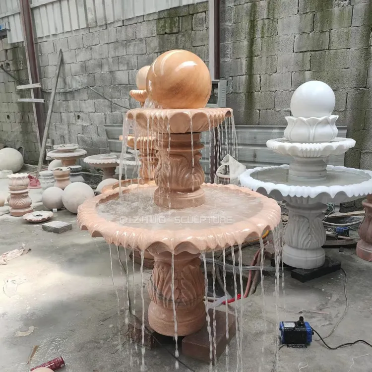 Customized Handmade Garden Indoor Decor Color Stone Marble Rolling Ball Water Fall Fountain