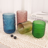 Verre à vin classique de couleur, design rétro européen, en verre teinté en relief, pour eau, boissons, spiritueux, lait