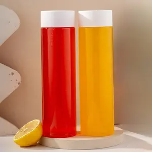 Garrafa plástica redonda do suco da garrafa 500ml do ANIMAL DE ESTIMAÇÃO com tampões brancos do parafuso para o suco de fruto