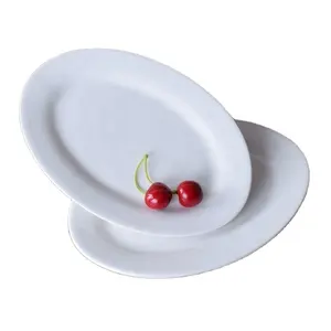 制造餐厅餐具服务12英寸大白色塑料三聚氰胺椭圆形餐盘