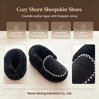 Chaussures mocassins en peau de mouton coupée avec dessus en cuir de vachette, confortables pour l'hiver, pour l'intérieur et l'extérieur, pour femmes