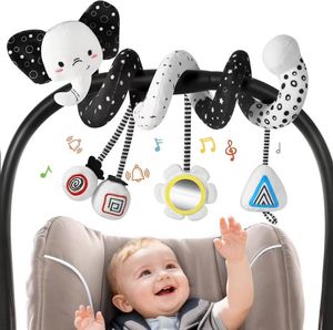 Jouet spirale noir et blanc à contraste élevé pour berceau de bébé avec clochettes, jouet sensoriel en peluche à suspendre pour poussette et lit de bébé - Product Image 5