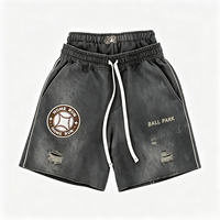 Shorts déchirés noirs délavés pour hommes, avec imprimé badge Home Run, en coton épais, taille élastique, style streetwear, pour l'été