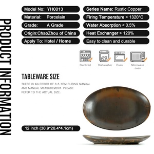 Fabrika doğrudan toptan mat renk 12 inç rustik seramik balık sofra takımları porselen Oval yemek tabağı restoran - Product Image 6