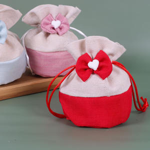 Creative Linen Bun Sugar <b>Bag</b> with Drawstring Recyclable Jute Wedding Gift Candy <b>Bag</b> Features Elegant Bow Design - Product Image 1