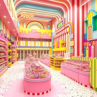Étagère de présentation de bonbons, stand de magasin, mobilier de présentation en bois personnalisé, éclairage LED, respectueux de l'environnement, pour la décoration intérieure des confiseries