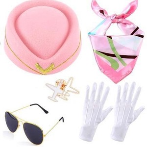 Accessori per Uniforme da <span class=keywords><strong>Hostess</strong></span> Serie PE Age, Cappello Argentato, Sciarpa in Seta e Spilla per Cosplay da <span class=keywords><strong>Hostess</strong></span> di Volo - Product Image 1