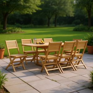 Ensemble de 8 chaises pliantes de jardin en teck massif, mobilier d'extérieur au design contemporain - Product Image 2