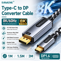 Câble SAMZHE Type-C vers DP1.4 1m 8K/60Hz 4K/240Hz Adaptateur Thunderbolt 3/4 Convertisseur USB-C pour écran HD Ordinateur portable Téléphone vers moniteur