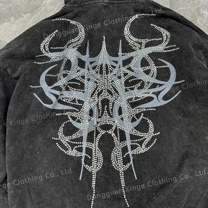 Sudadera con capucha personalizada con cremallera, de 500 g/m², efecto desgastado por el sol, oversize, corta, con lavado ácido y pedrería para hombre - Product Image 2