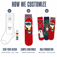 Ensemble de chaussettes en polaire corail personnalisées avec logo de Noël, cadeau, chaudes, douces, unisexes, pour les fêtes, faible MOQ