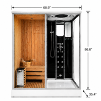 Cabine de sauna en bois finlandais carbonisé à structure solide, combinaison vapeur et sauna, verre trempé, double fonction sèche et humide pour projet résidentiel